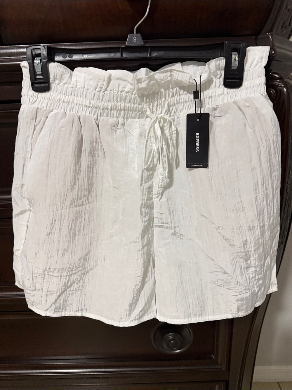 Express White High-Waist Drawstring Linen-Blend Shorts